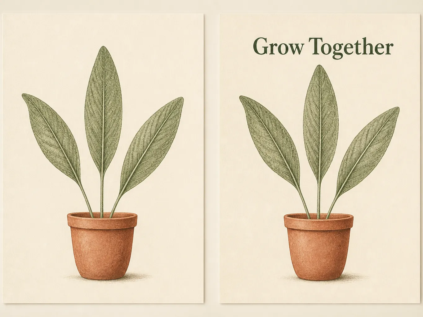 Ilustração botânica mostrada sem texto e com “Grow Together” adicionado acima das folhas da planta.