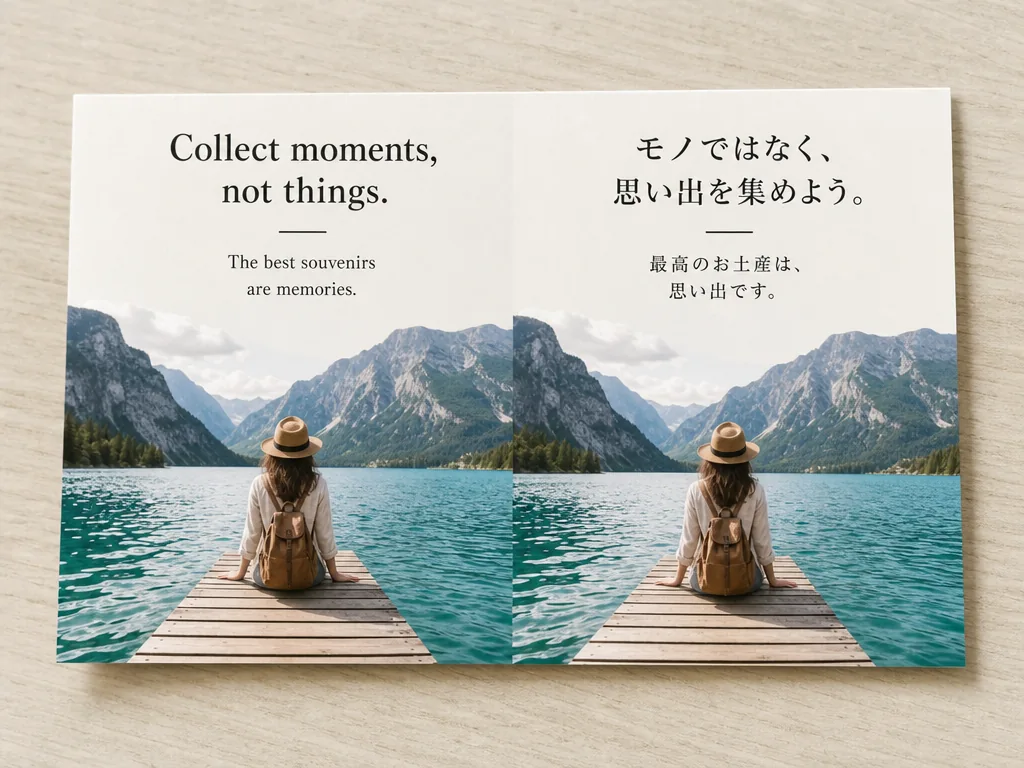 Multilingual travel card showing original and translated text side by side.