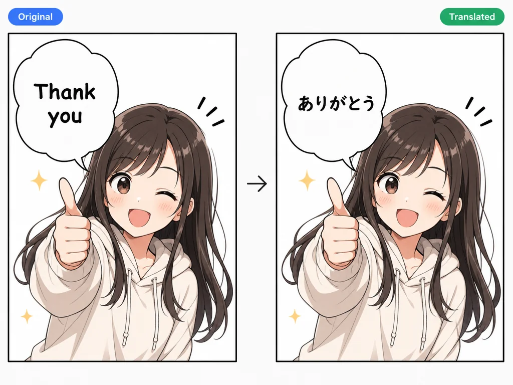 Traductor de imágenes que traduce un bocadillo de diálogo manga de Gracias al japonés.