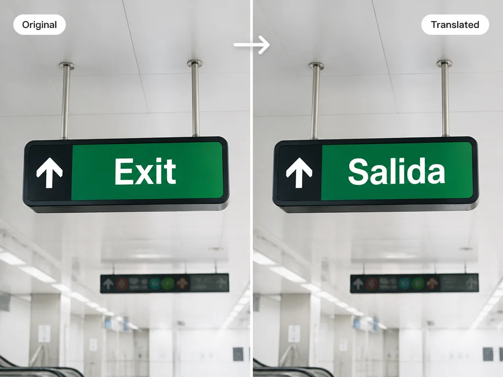 Traductor de imágenes que traduce un letrero de la estación de metro de Salida a Salida.