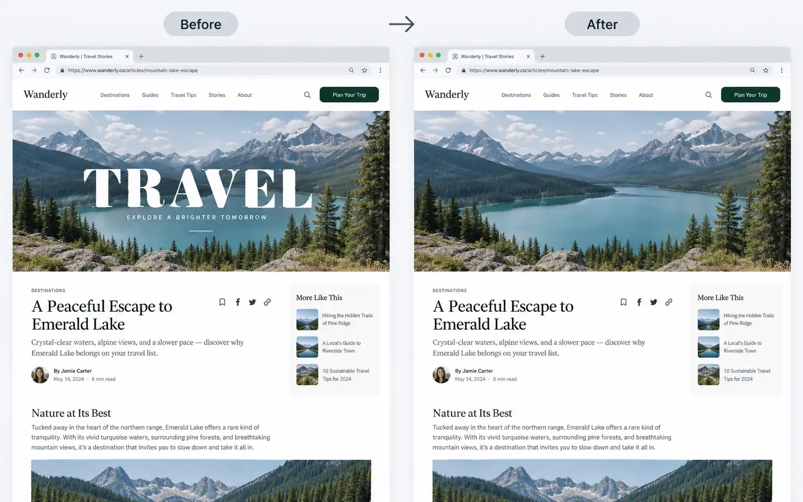 Screenshot editor removing a watermark from a landscape photo and restoring the grass background.